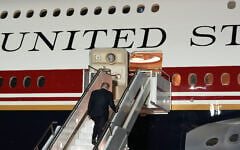 US President Donald Trump switches planes at US Air Force Base, RAF Mildenhall in Suffolk, Eastern England, on his way back to Washington from the NATO summit in Ankara, Turkey, July 8, 2026. (AP Photo/Alex Brandon)