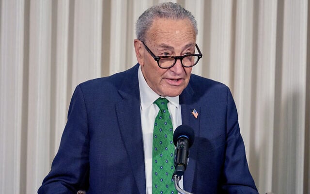 US Senate Minority Leader Chuck Schumer, Democrat of New York, speaks at a news conference on anti-corruption, at the National Press Club, July 30, 2026, in Washington. (AP Photo/Mariam Zuhaib)
