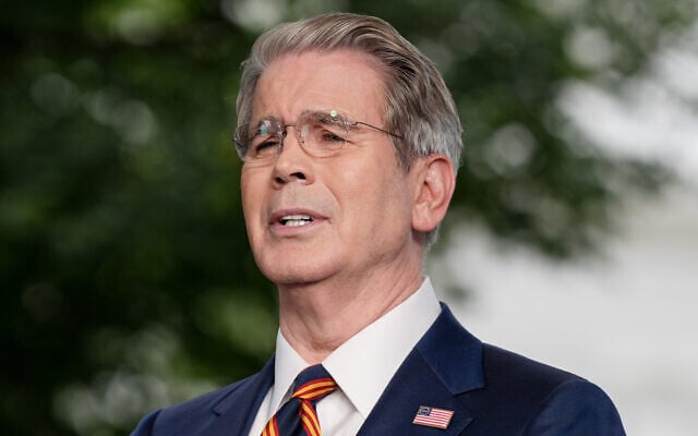 US Treasury Secretary Scott Bessent speaks during an interview with Fox News outside the White House, July 30, 2026, in Washington. (AP Photo/Julia Demaree Nikhinson)