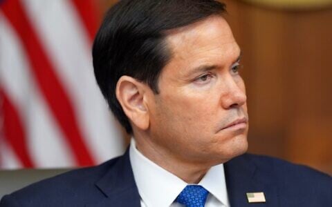 Secretary of State Marco Rubio listens during a cabinet meeting with President Donald Trump, July 31, 2026, at Camp David, the presidential retreat, near Thurmont, Md., July 31, 2026. (AP Photo/Jacquelyn Martin)