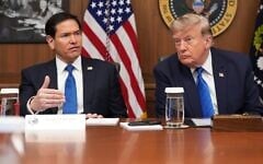 US Secretary of State Marco Rubio speaks as US President Donald Trump listens during a cabinet meeting, July 31, 2026, at Camp David, the presidential retreat, near Thurmont, Maryland, July 31, 2026. (AP Photo/Jacquelyn Martin)
