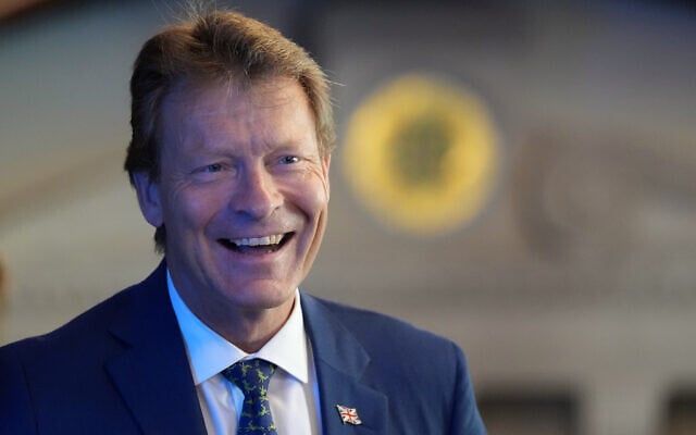 Richard Tice, deputy leader of the Reform UK party, arrives at a press conference in London, August 3, 2026. (AP Photo/Kirsty Wigglesworth)