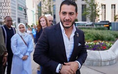 Abdul El-Sayed arrives for a news conference at the Spirit of Detroit shortly after winning the Democratic nomination for US Senate in Michigan, August 5, 2026, in Detroit. (AP/Julia Demaree Nikhinson)