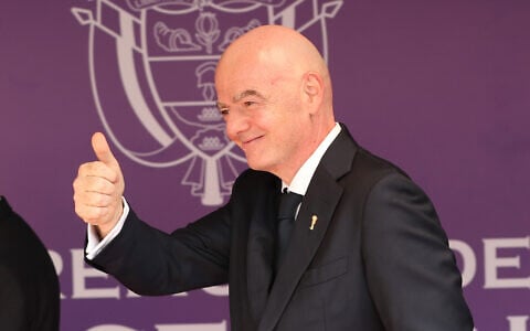 FIFA President Gianni Infantino arrives for the inauguration of Colombia’s new president Abelardo de la Espriella in Cali, Colombia, August 7, 2026. (AP Photo/Santiago Saldarriaga)