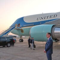 A catering truck is visible parked on the opposite side of Air Force One on the tarmac after US President Donald Trump boarded the plane following the NATO summit at Ankara International Airport in Ankara, Turkey, July 8, 2026. (AP Photo/Alex Brandon)