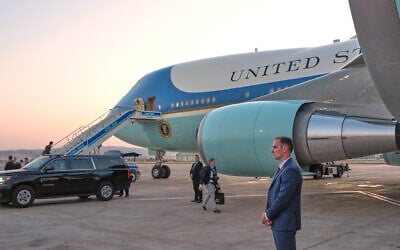 A catering truck is visible parked on the opposite side of Air Force One on the tarmac after US President Donald Trump boarded the plane following the NATO summit at Ankara International Airport in Ankara, Turkey, July 8, 2026. (AP Photo/Alex Brandon)