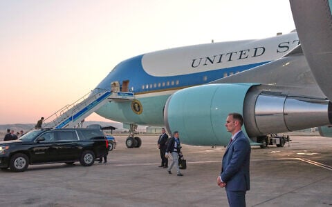 A catering truck is visible parked on the opposite side of Air Force One on the tarmac after US President Donald Trump boarded the plane following the NATO summit at Ankara International Airport in Ankara, Turkey, July 8, 2026. (AP Photo/Alex Brandon)