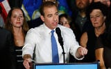 Luke Bronin, former Hartford mayor and Democratic candidate for Connecticut’s 1st congressional district, speaks during an election night watch party August 11, 2026, in Hartford, Connecticut. (AP Photo/Rusty Jones)