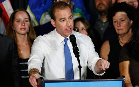 Luke Bronin, former Hartford mayor and Democratic candidate for Connecticut’s 1st congressional district, speaks during an election night watch party August 11, 2026, in Hartford, Connecticut. (AP Photo/Rusty Jones)