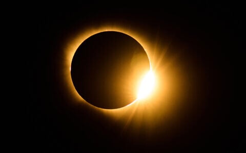 A total solar eclipse is seen from Berlanga de Duero, central Spain, August 12, 2026. (AP Photo/Bernat Armangue)