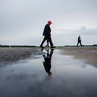 US President Donald Trump walks to board Air Force One at Morristown Airport, August 16, 2026, in Morristown, New Jersey. (AP Photo/Julia Demaree Nikhinson)