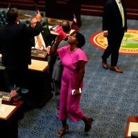 State Rep. Angie Nixon, speaks loudly on the Florida House floor during a redistricting bill on April 29, 2026, in Tallahassee, Fla. (AP/Mike Stewart)