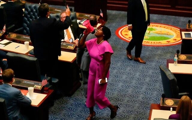 State Rep. Angie Nixon, speaks loudly on the Florida House floor during a redistricting bill on April 29, 2026, in Tallahassee, Fla. (AP/Mike Stewart)