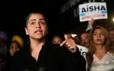 California State Senator Aisha Wahab, a Democratic candidate for US Congress in the state’s 14th district, speaks during a primary election night event on August 18, 2026, in Hayward, California. (AP Photo/Jeff Chiu)