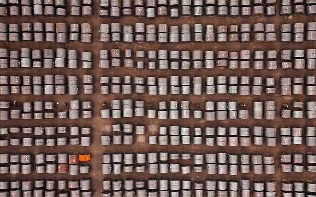 Rolled coils of steel sit in the yard at the ArcelorMittal Dofasco steel plant in Hamilton, Ont. on August 20, 2026. (Nick Iwanyshyn/The Canadian Press via AP)