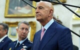 US Ambassador to Turkey Tom Barrack listens during a meeting between President Donald Trump and Turkey’s President Recep Tayyip Erdogan in the Oval Office of the White House, September 25, 2025, in Washington. (AP Photo/Evan Vucci)