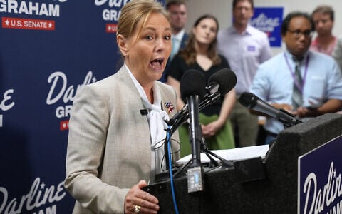 Sen. Darline Graham, R-S.C., speaks at a news conference a day ahead of the special GOP Senate runoff to replace her brother, the late Sen. Lindsey Graham, R-S.C., August 24, 2026, in Columbia, S.C. (AP Photo/Meg Kinnard)