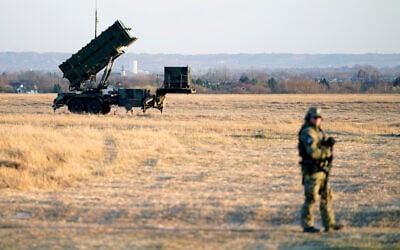 Patriot missles seen at the Rzeszow-Jasionka Airport, in Jasionka, Poland, March 25, 2022. (Evan Vucci/AP) Patriot missles seen at the Rzeszow-Jasionka Airport, in Jasionka, Poland, March 25, 2022. (Evan Vucci/AP)