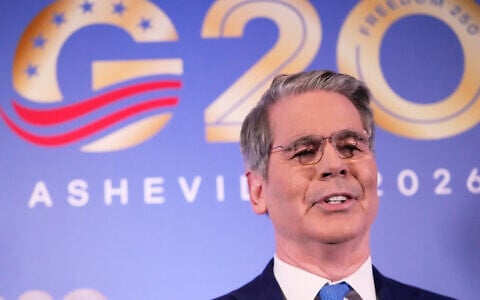 US Treasury Secretary Scott Bessent arrives for the G20 Finance Ministerial in Asheville, North Carolina, August 31, 2026. (AP Photo/Gerald Herbert)