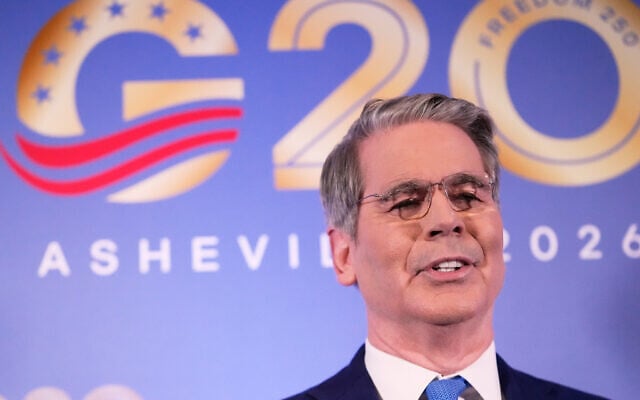 US Treasury Secretary Scott Bessent arrives for the G20 Finance Ministerial in Asheville, North Carolina, August 31, 2026. (AP Photo/Gerald Herbert) US Treasury Secretary Scott Bessent arrives for the G20 Finance Ministerial in Asheville, North Carolina, August 31, 2026. (AP Photo/Gerald Herbert)