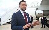 US Vice President JD Vance speaks to reporters before boarding Air Force Two at Joint Base Andrews, Maryland, August 31, 2026. (Saul Loeb/Pool Photo via AP)
