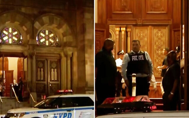 NYPD seen outside Manhattan’s Central Synagogue in the wake of a Friday night attack against worshipers, August 14, 2026. (Screenshots/CBS New York)