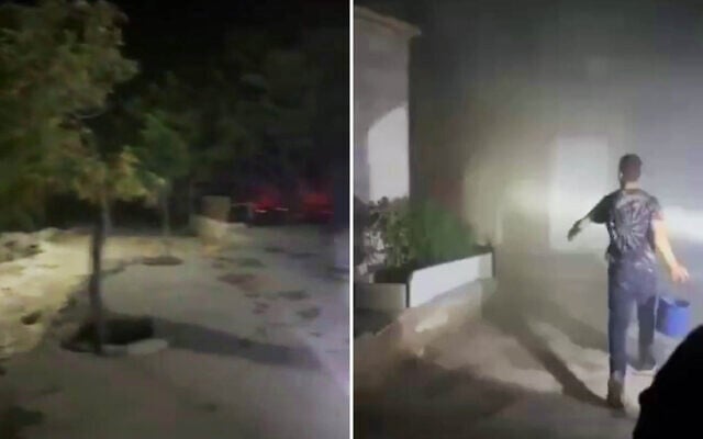 Residents in Khirbet a-Tuba in the West Bank's South Hebron Hills attempt to douse flames after extremist settlers allegedly set fire to several homes and attacked people, August 6, 2026 (Screenshots/Social media; used in accordance with Clause 27a of the Copyright Law)