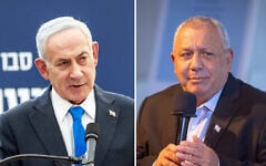 Left to right: Prime Minister Benjamin Netanyahu attends a state ceremony on Mount Herzl, in Jerusalem, August 05, 2026. (Chaim Goldberg/FLASH90); Head of the Yashar party Gadi Eisenkott attends a conference at the Peres center in Tel Aviv. July 12, 2026. (Miriam Alster/FLASH90)