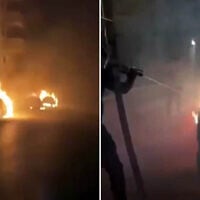 Several vehicles burn after settler extremists allegedly torched them in the area of the villages of Talfit and Jalud, south of Nablus in the northern West Bank, early on August 4, 2026. (Screenshot: X; used in accordance with Clause 27a of the Copyright Law)