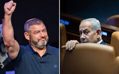 Ofer Winter (left) takes the applause at the launch of his People of Israel party, in Jerusalem, August 25, 2026. (Chaim Goldberg/Flash90); Prime Minister Benjamin Netanyahu attends a vote in the Knesset, July 16, 2026. (Yonatan Sindel/Flash90)