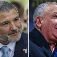 Shin Bet chief David Zini (left) at the Mount Herzl Military Cemetery in Jerusalem, April 21, 2026, (L) and Yashar party leader Gadi Eisenkot at a conference at the Reichman University in Herzliya, July 1, 2026. (Chaim Goldberg/Flash90, Avshalom Sassoni/Flash90)