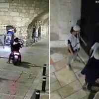 Jewish assailants throw stones, spit on entrance to Saint James Monastery in the Armenian Quarter of Jerusalem's Old City, in the early hours of August 2, 2026. (Social media, used in accordance with Clause 27a of the Copyright Law)