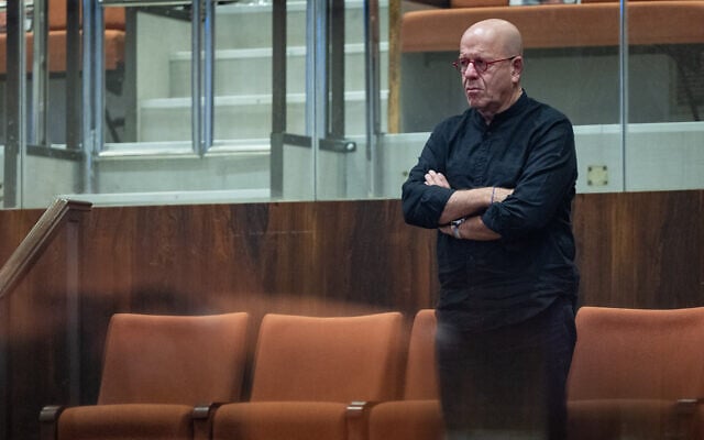 Former Knesset speaker Avraham Burg seen in the public gallery of the Knesset plenum in Jerusalem on July 14, 2025. (Yonatan Sindel/Flash90)