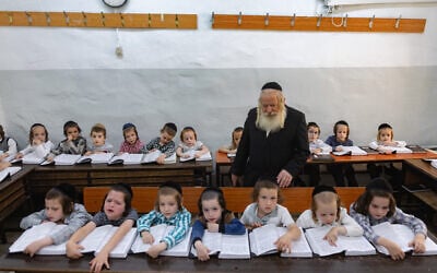 Young students in a classroom in the ultra-Orthodox Mea Shearim neighborhood of Jerusalem, August 25, 2025. (Chaim Goldberg/Flash90) Young students in a classroom in the ultra-Orthodox Mea Shearim neighborhood of Jerusalem, August 25, 2025. (Chaim Goldberg/Flash90)