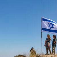 People attend cornerstone-laying ceremony for a new settlement named Doran in the Mount Hebron region of the West Bank, June 16, 2026. (Chaim Goldberg/Flash90)