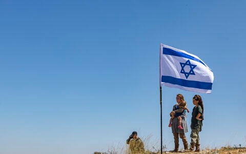 People attend cornerstone-laying ceremony for a new settlement named Doran in the Mount Hebron region of the West Bank, June 16, 2026. (Chaim Goldberg/Flash90)