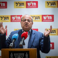 MK Ahmad Tibi attends a Hadash–Ta'al faction meeting at the Knesset in Jerusalem, on June 29, 2026. (Chaim Goldberg/Flash90)