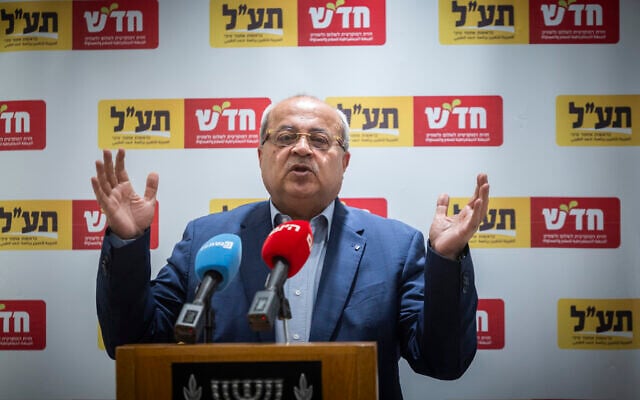 MK Ahmad Tibi attends a Hadash–Ta'al faction meeting at the Knesset in Jerusalem, on June 29, 2026. (Chaim Goldberg/Flash90)