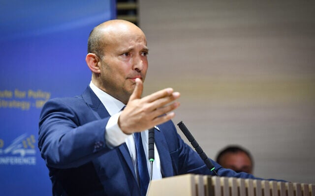 Together party chairman and former prime minister Naftali Bennett attends the Herzliya conference at the Reichman University in Herzliya, July 1, 2026. (Avshalom Sassoni/Flash90)
