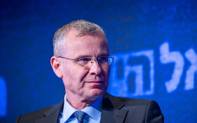 Justice Minister Yariv Levin attends a conference in Jerusalem, July 5, 2026. (Yonatan Sindel/Flash90)