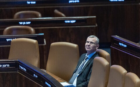 Justice Minister Yariv Levin attends a plenum session at the assembly hall of the Knesset in Jerusalem, July 8, 2026. (Yonatan Sindel/Flash90)