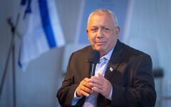 Head of the Yashar party Gadi Eisenkott attends the Sagi laws for equality conference at the Peres center in Tel Aviv. July 12, 2026. (Miriam Alster/FLASH90)