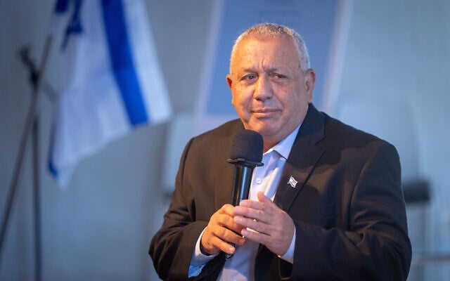 Head of the Yashar party Gadi Eisenkott attends the Sagi laws for equality conference at the Peres center in Tel Aviv. July 12, 2026. (Miriam Alster/FLASH90)
