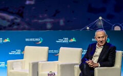 Prime Minister Benjamin Netanyahu attends the Negev Conference in the southern city of Dimona, southern Israel, July 17, 2026. (Tsafrir Abayov/Flash90)