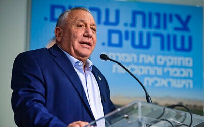 Former IDF chief Gadi Eisenkot, head of the Yashar party, speaks at an agriculture-focused election campaign conference at the Drom HaSharon Regional Council building in central Israel on July 27, 2026. (Avshalom Sassoni/Flash90)
