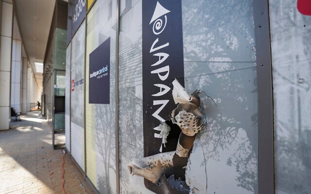 A view of a Japanika restaurant branch owned by businessman Barak Abramov that was damaged by a fragmentation grenade explosion earlier today in Hadera, August 2, 2026. (Tal Gal/Flash90)