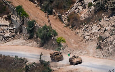 Israeli soldiers are seen inside southern Lebanon from the Israeli side of the border, August 6, 2026. (Ayal Margolin/Flash90) Israeli soldiers are seen inside southern Lebanon from the Israeli side of the border, August 6, 2026. (Ayal Margolin/Flash90)