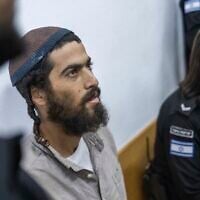 Administrative detainee Tal Yinon Dardik arrives at the Jerusalem District Court for a hearing on IDF Central Command chief Maj. Gen. Avi Bluth’s appeal against a decision to release him from administrative detention, August 6, 2026. (Chaim Goldberg/Flash90)