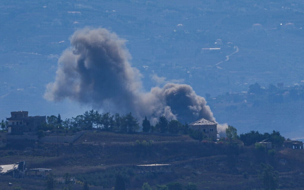 Terror infrastructure is blown up in southern Lebanon, as seen from northern Israel, August 10, 2026. (Ayal Margolin/FLASH90) Terror infrastructure is blown up in southern Lebanon, as seen from northern Israel, August 10, 2026. (Ayal Margolin/FLASH90)