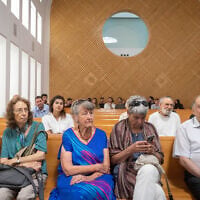 Petitioners sit in court, amid a hearing concerning the placement of polling stations in nursing homes and assisted living facilities for the 26th Knesset elections, at the Supreme Court in Jerusalem. August 11, 2026. (Chaim Goldberg/FLASH90)